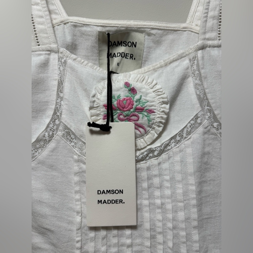 DAMSON MADDER Cream Top with Pink Flower Embroidery NWT